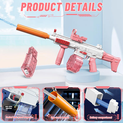 Elektrische Wasserpistole Sehr Stark Wassermaschinenpistole mit Wiederaufladbare Batterie Squirt Gun Wasser Spielzeug bis zu 20ft,Outdoor Water Gun Schießspiel für Erwachsene and Kinder (Blau)