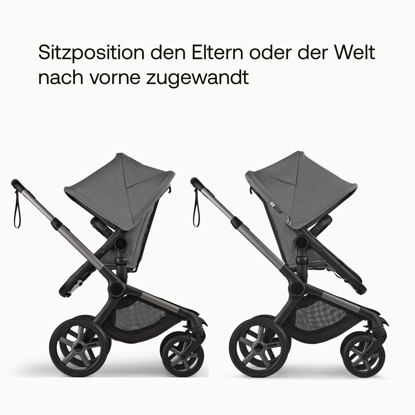 Bugaboo Fox 5, 2-in-1 Kinderwagen für jedes Gelände, mit Liegewanne und ausziehbarem Kleinkindsitz, einfach zu manövrieren und Ein-Hand Faltung, Fahrgestell in Schwarz und Sonnendach in Forest Green