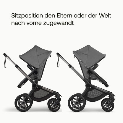 Bugaboo Fox 5, 2-in-1 Kinderwagen für jedes Gelände, mit Liegewanne und ausziehbarem Kleinkindsitz, einfach zu manövrieren und Ein-Hand Faltung, Fahrgestell in Schwarz und Sonnendach in Forest Green