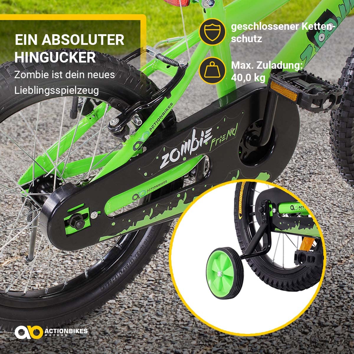 Actionbikes Kinderfahrrad Zombie | 12 16 20 Zoll - V-Brake Bremsen - Fahrrad für Kinder von 2-9 Jahren - Schutzblech v. / h - Kinder Fahrrad für Mädchen & Jungen - Fahrräder - Bicycle - Kinderrad - Meloni2