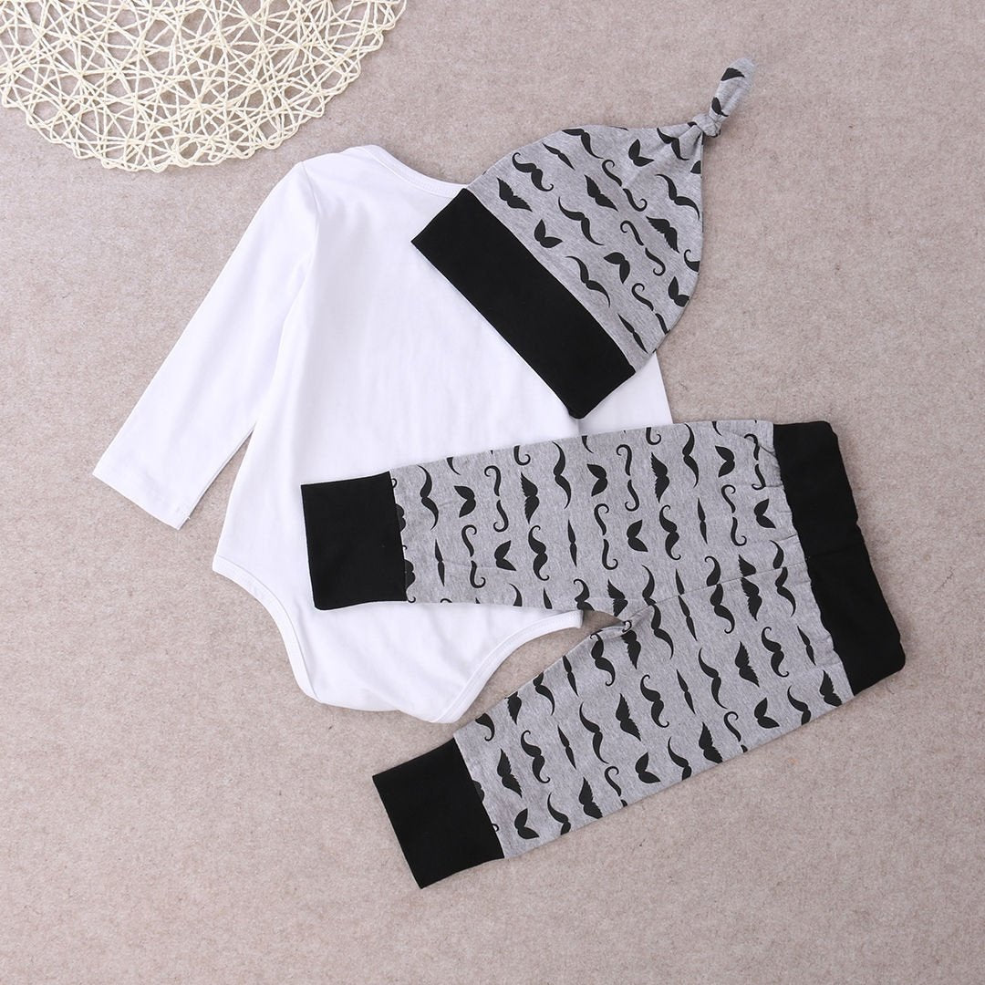 Neugeborenes Baby Kleidung Kleiner Mann Top Strampler + Hose Legging + Hut 3 Stück Outfit Set