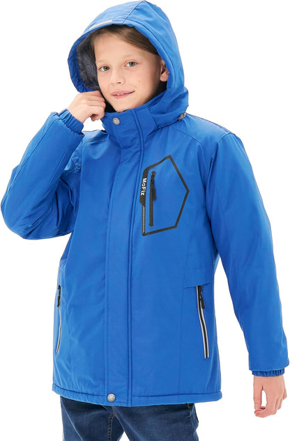 MoFiz Winter Jacket Boys Ski Jacket Warm Inner Lining Children's Outdoor Softshell Jackets Snow Jacket with Removable Hood