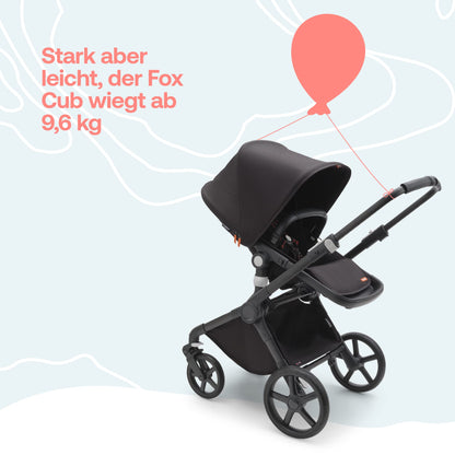 Bugaboo Fox Cub All Terrain Pushchair, Lightweight and Sturdy Pram, Durable Design and Extra Large Sun Canopy, One Piece and Self Standing Foldable - Black