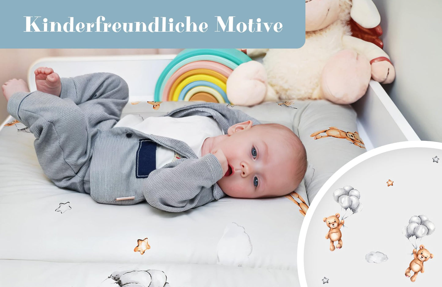 Wickelauflage Wickelunterlage aus Baumwolle 75x72 cm - Weich und waschbar Wickelunterlage für Babys Wickelmatte aus Stoff für Wickeltisch Wickelkommode oder Waschmaschine 75 x 72 Wilde Rose