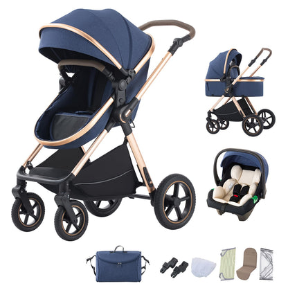 BEBBY 3-in-1 Kinderwagen KombiKinderwagen-Set 2-in-1 Buggy faltbar Luxus Hochlandschaft Neugeborenes Tragbarer Kinderwagen Zusammenklappbarer Kinderwagen Kinderwagen Travel System (D2-DEEPGREY)