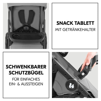 hauck 3in1 Kinderwagen Set Shop N Care Trio Set inkl. Buggy, Babywanne, Babyschale ab Geburt bis 22 kg, Klein Zusammenklappbar, Liegefunktion, Getränkehalter & Tablett, UV-Schutz 50+ (Grey)