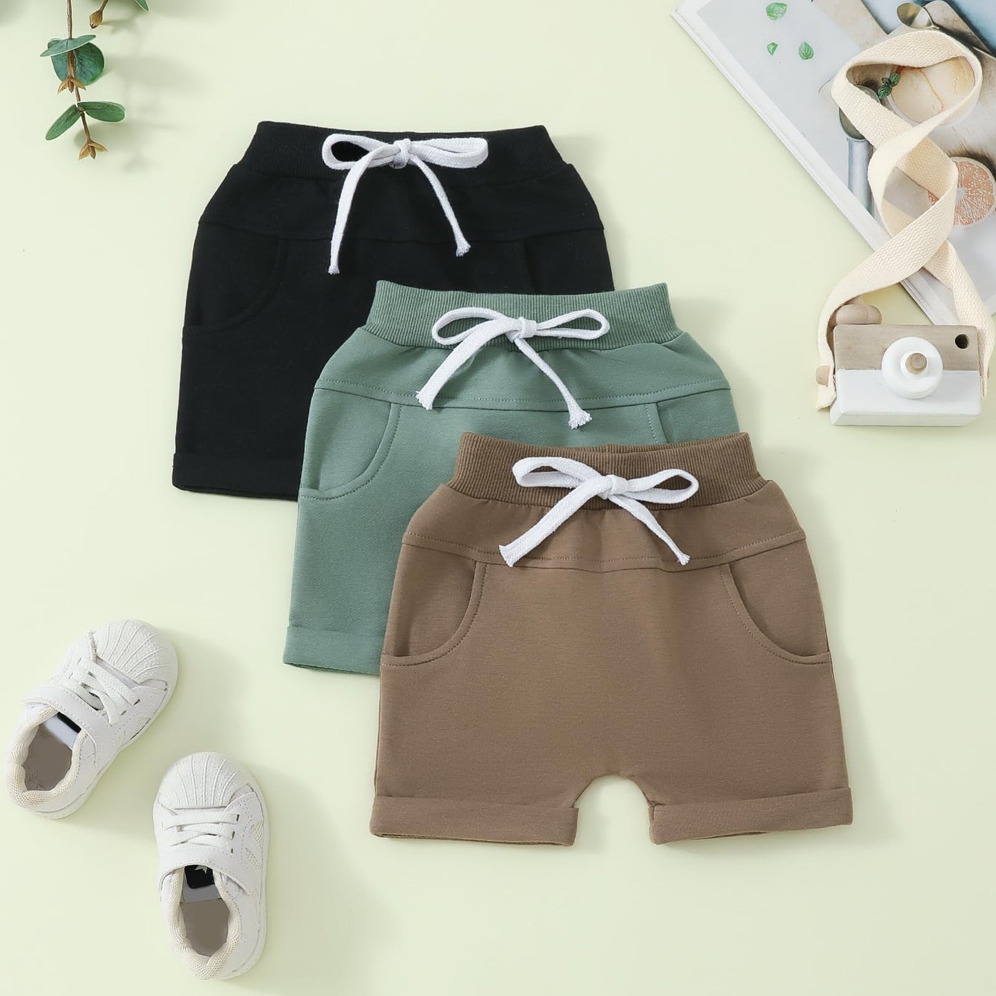 Himllauen Baby Jungen Shorts 3er-Pack Sommer Einfarbig Shorts 0-3 Jahre Kinder Kurze Hosen