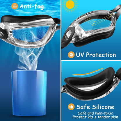 COOLOO Schwimmbrille Kinder, 2 Stück Schwimmbrille für Kinder Kind Jungen Mädchen Junior 3-15 Jahre,Anti-Fog,Kein Auslaufen