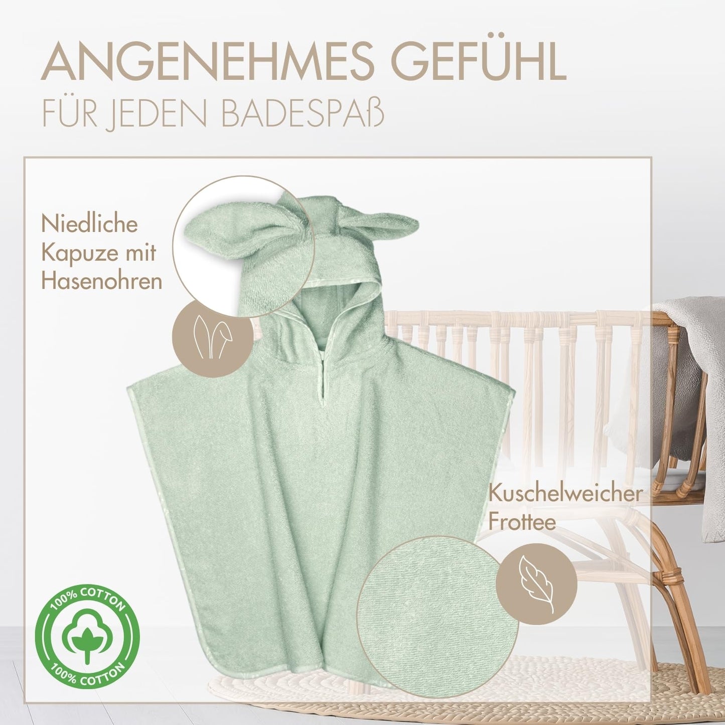 MOYO Baby Badeponcho Mit Hasenohren in Rosé I Kinder Badetuch Für 0-3 Jahre I Weicher Poncho Aus 100% Frottee-Baumwolle I Waschbares Kapuzenhandtuch I 68x56cm