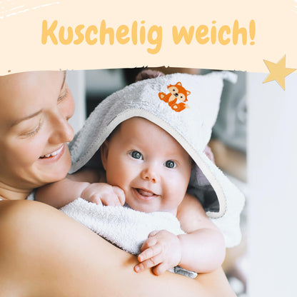 Babykajo Baby-Kapuzenhandtuch-Set mit 2 Waschlappen, Öko-Tex Standard 100 zertifiziert, weiches Frottee-Babyhandtuch mit Kapuze, 80 x 80 cm