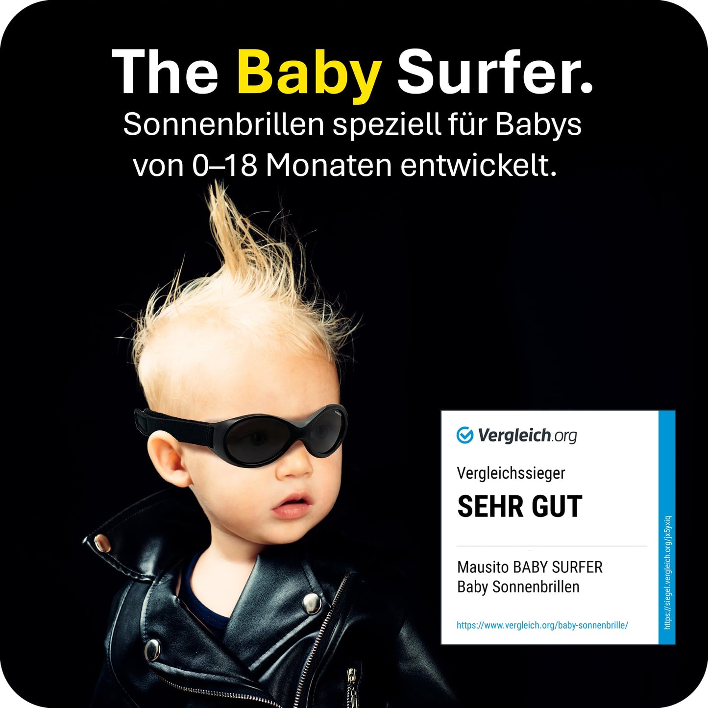 Mausito BABY Sonnenbrille 0-18 Monate Mädchen I VERGLEICHSSIEGER Sonnenbrille Baby 100% UV-Schutz I BIEGSAM & verstellbares Band I Schadstofffrei I Europäisches Design für Kinder gemacht