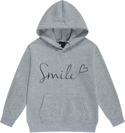Mädchen 2-teiliges Outfit Herbst Hoodie Lächeln Sweatsuit Sets Kinder 2025 mit Kapuze Ausgehen Sweatanzüge Sweatshirt mit Taschen Grafik Langarm Brief Kordelzug Sweatsuits Sets