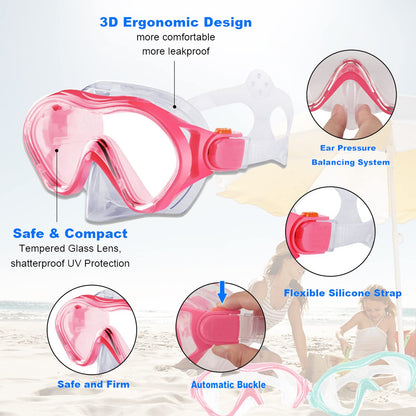 HH HHAO SPORT Children's snorkel set with fins, 180° panorama wide view diving goggles children, adjustable flippers, high-quality diving mask and dry top snorkel