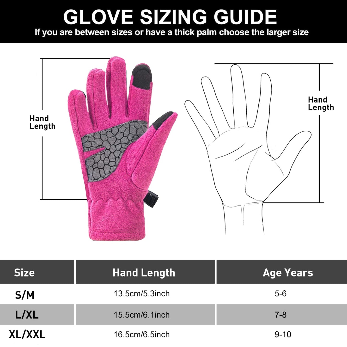Arcweg Children's Gloves, Fleece, Warm Running Gloves, Winter Gloves, Non-Slip Cycling Gloves, Touchscreen Gloves for Boys and Girls, Finger Gloves for Sports, Outdoor, Camping, Hiking, Running