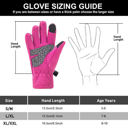 Arcweg Children's Gloves, Fleece, Warm Running Gloves, Winter Gloves, Non-Slip Cycling Gloves, Touchscreen Gloves for Boys and Girls, Finger Gloves for Sports, Outdoor, Camping, Hiking, Running