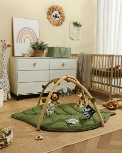 Blissful Diary Spielbogen Baby, Übergroßes Blattförmiges Spieldecke Baby Gym Activity Decke mit 6 Abnehmbare Spielzeuge, krabbeldecke Unverzichtbare Babygeschenke, Waldgrün