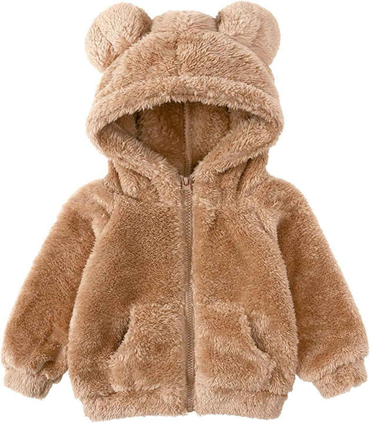 Baby Junge Mädchen Herbst Winter Kleidung Langarm Reißverschluss Hoodie Mantel Einfarbig Fleecejacke Bärenohr Kapuzenjacke