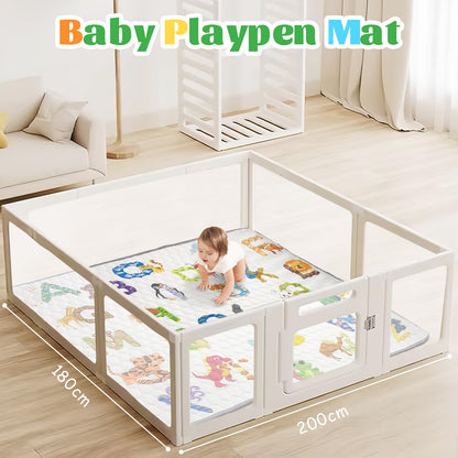 Funsland Krabbelteppich für Baby, Rutschfeste Baby Spielmatte Schadstofffrei 127x127cm, Baumwolle Tier Krabbelmatte Baby Faltbar mit Einem Höhenlineal, Kinder Spielmatte für Innen/Außen/Zaun