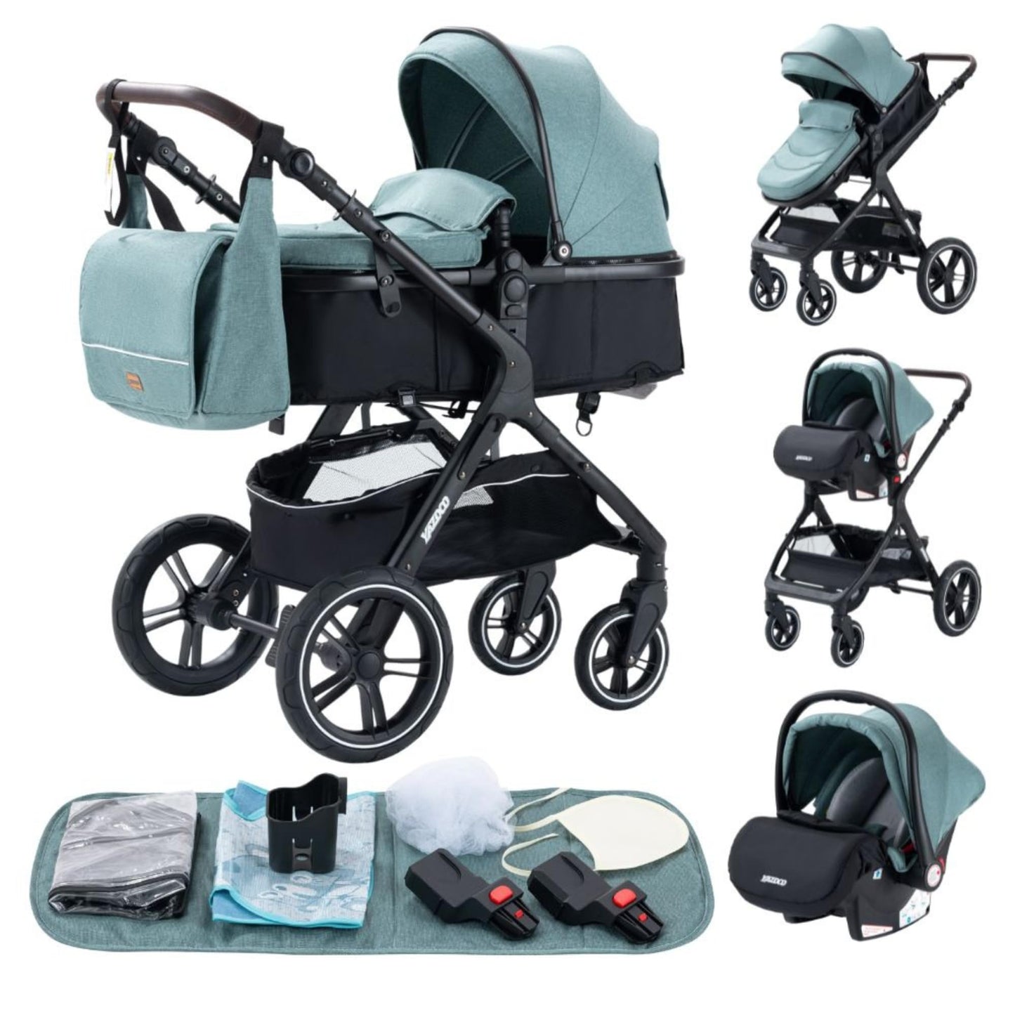 YAZOCO Kinderwagen 3 in 1 Buggy Babybett Komplett Set mit einem Klick Zusammenklappbarer Kinderwagen, KombiKinderwagen Aluminiumrahmen für Neugeborene Sitzzubehör - Meloni2