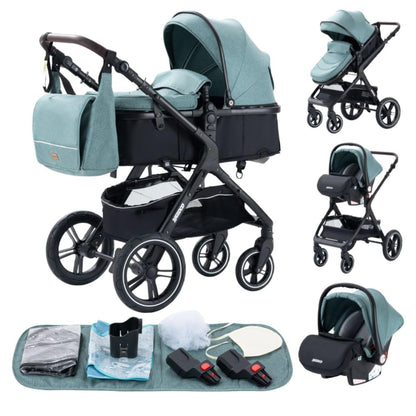 YAZOCO Kinderwagen 3 in 1 Buggy Babybett Komplett Set mit einem Klick Zusammenklappbarer Kinderwagen, KombiKinderwagen Aluminiumrahmen für Neugeborene Sitzzubehör - Meloni2