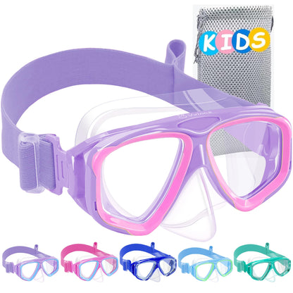 Vvinca Swimming Goggles for Kids with Nose Guard and Fabric Strap, Shatterproof, Anti-Fog and Waterproof for Children 3-14 Years