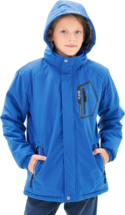 MoFiz Winter Jacket Boys Ski Jacket Warm Inner Lining Children's Outdoor Softshell Jackets Snow Jacket with Removable Hood