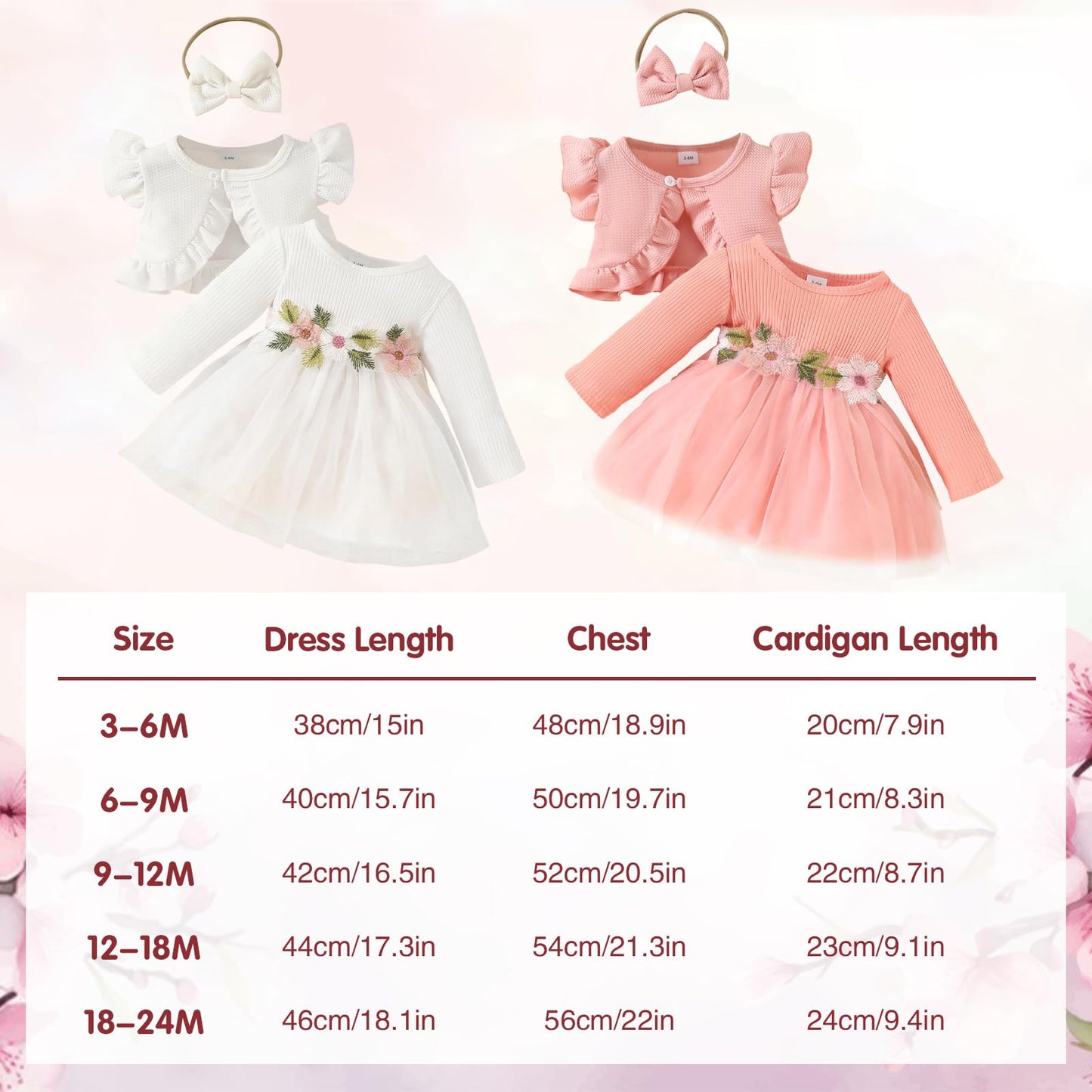 Toddler Baby Girl Dress and Cardigan Set Long Sleeve Cotton Princess Tutu Dresses with Outfits Coat