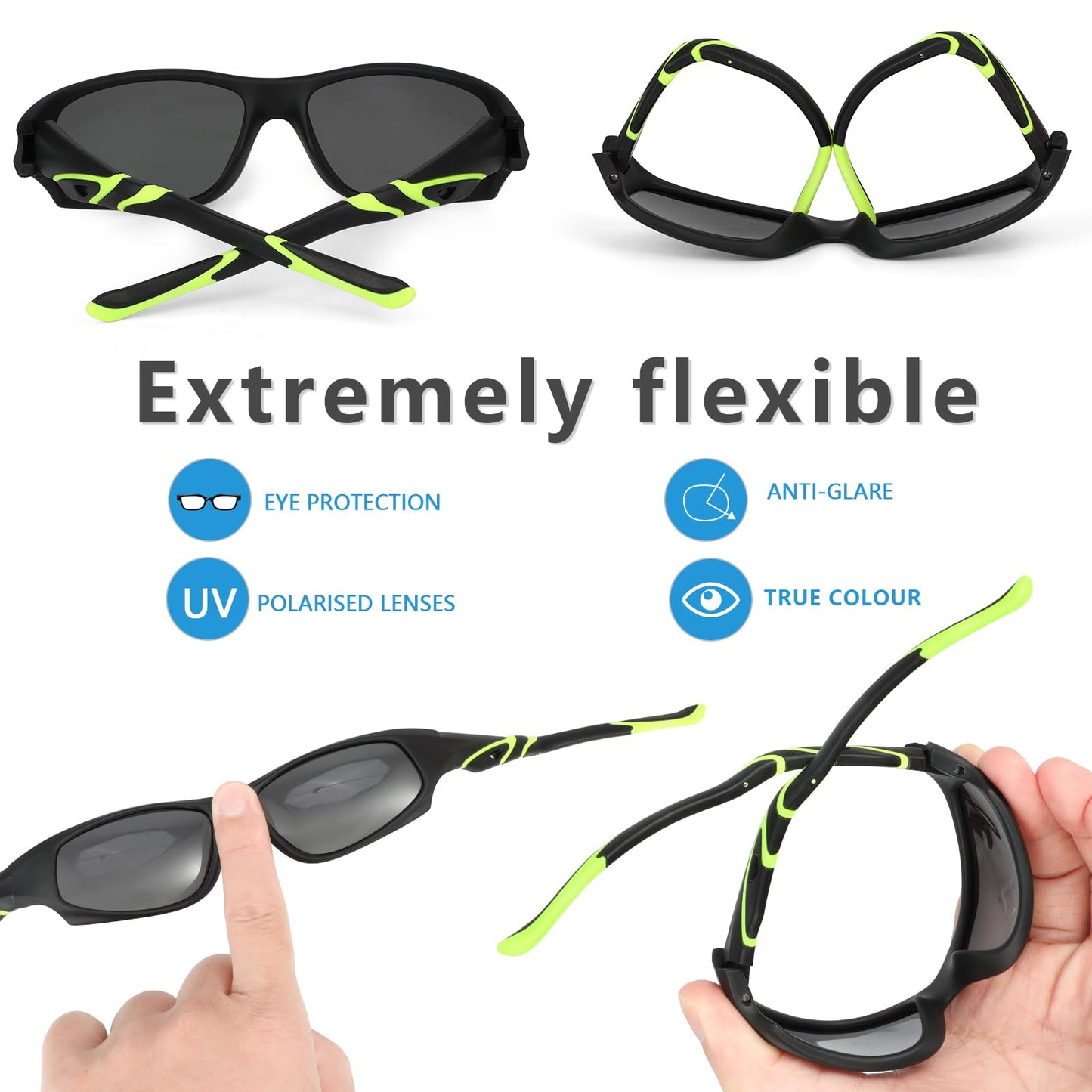 Hifot Sonnenbrille Kinder Polarisierte Sportbrille für Jungen und Mädchen UV400 Schutz gegen UltravioletteFahrradbrille Silikon Sonnenstrahlen Alter 3-12 Jahre