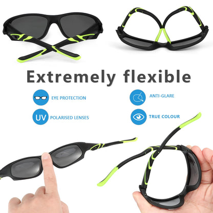 Hifot Sonnenbrille Kinder Polarisierte Sportbrille für Jungen und Mädchen UV400 Schutz gegen UltravioletteFahrradbrille Silikon Sonnenstrahlen Alter 3-12 Jahre