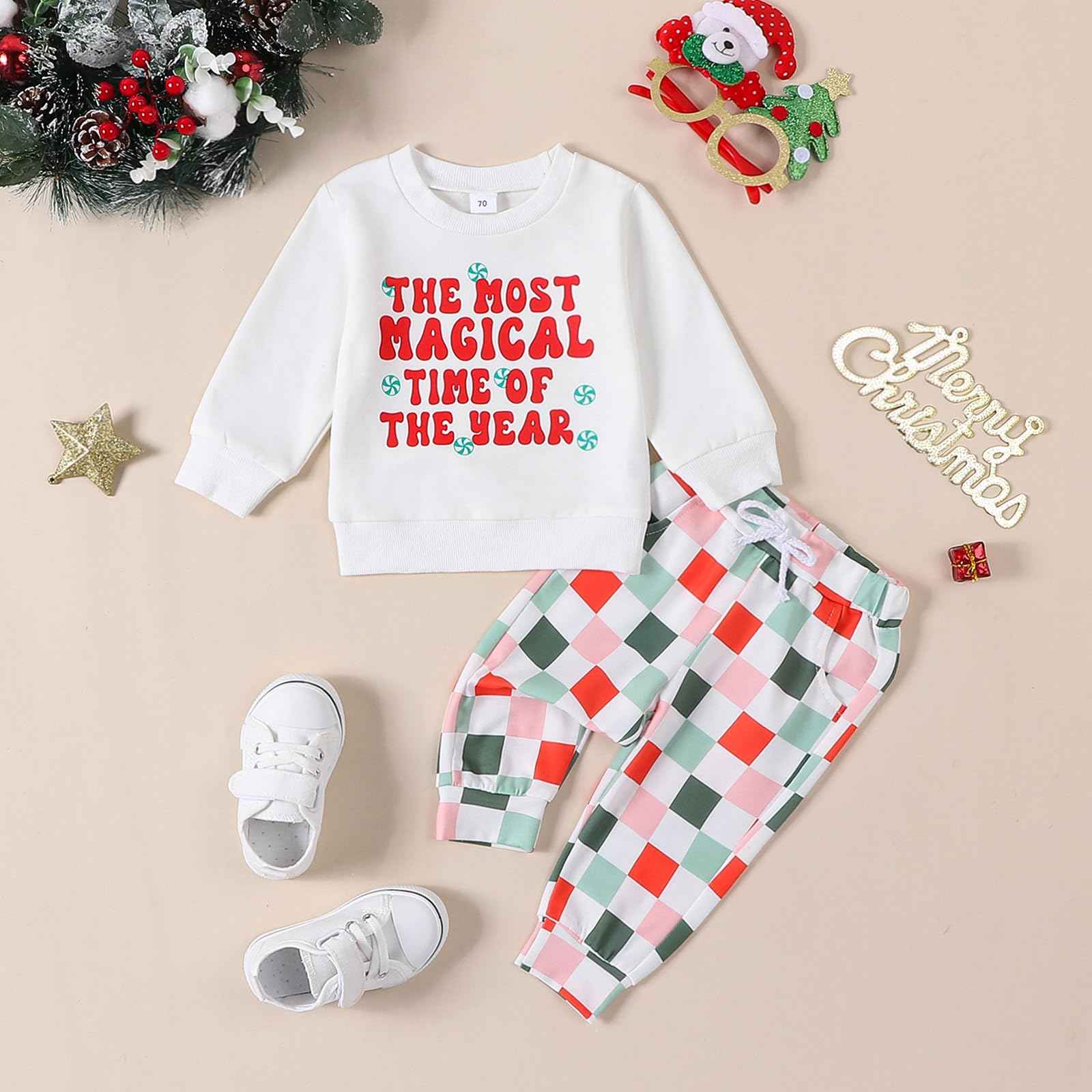Baby Unisex Christmas 2-Piece Trousers Set Boys Girls Christmas Outfit Long Sleeve Gingerbread Daddy's Girl Letter Print Sweatshirt + Jogging Bottoms Christmas Outfit Set Christmas Streetwear