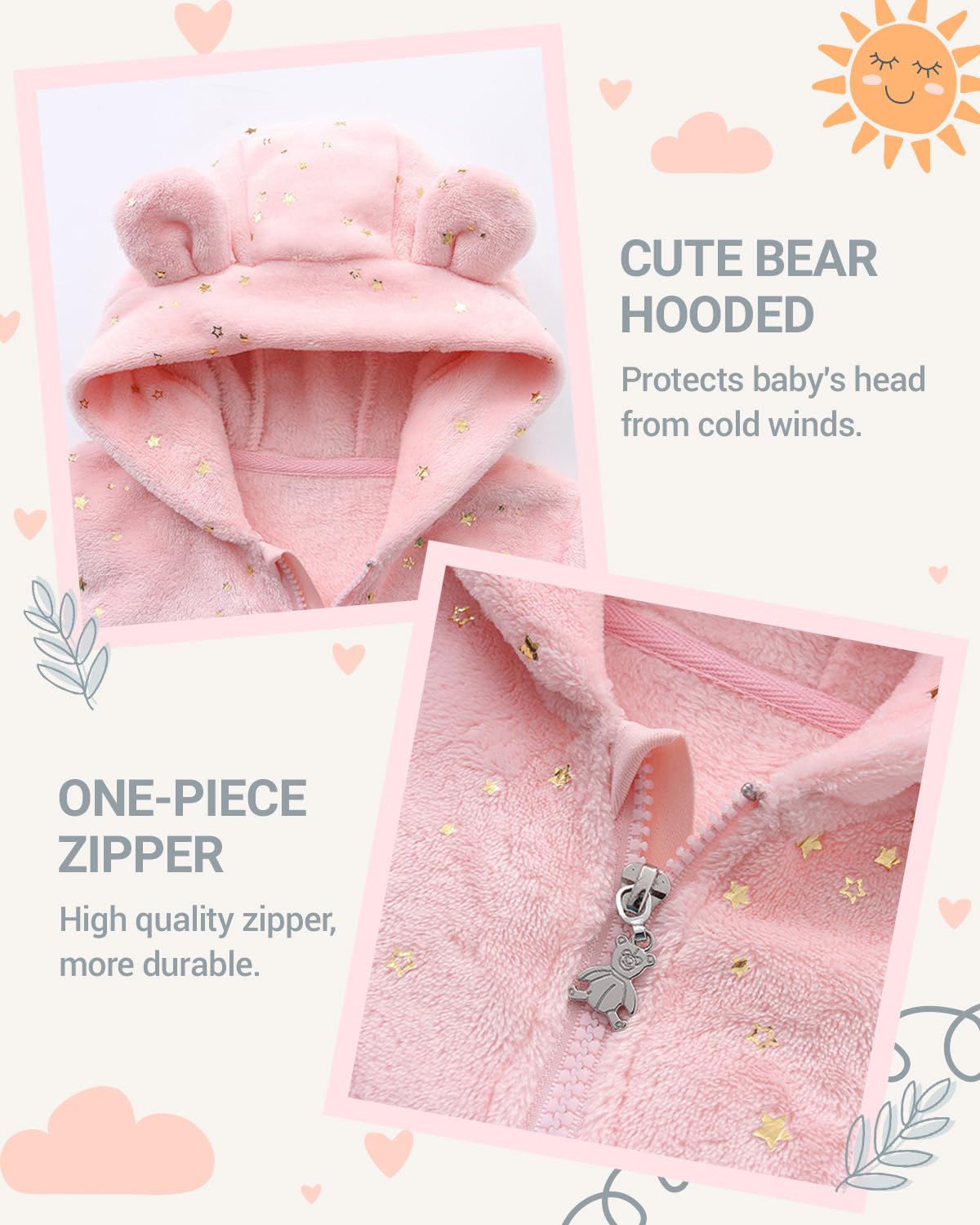 Baby Overall Winter Fleece Schneeanzug Baby Warm Strampler mit Kapuze Herbst Winter für Jungen Mädchen 0-12 Monate