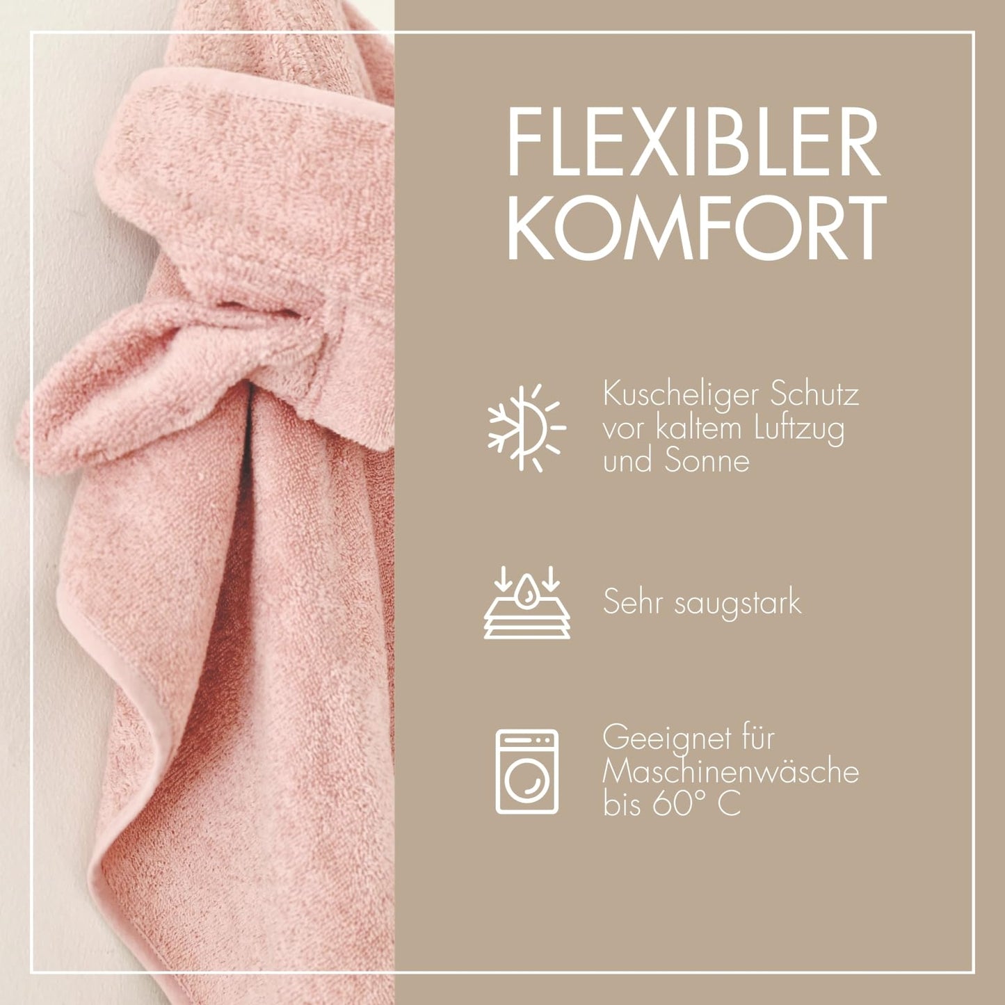 MOYO Baby Badeponcho Mit Hasenohren in Rosé I Kinder Badetuch Für 0-3 Jahre I Weicher Poncho Aus 100% Frottee-Baumwolle I Waschbares Kapuzenhandtuch I 68x56cm