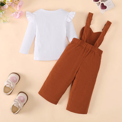 Baby Mädchen Sommer Outfits Rüschen Kurzarm Ripptop+ Blumen/Herzmuster Overalls Shorts Mit Tasche Süßes 2-Teiliges Kleidungsset