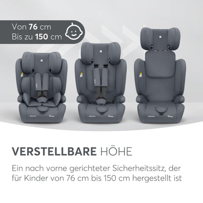 KikkaBoo i-Pass, Kindersitz 9–36 kg, Gruppe 1/2/3 Auto Kindersitz für Kinder 76–150 cm (15 Monate – 12 Jahre), i-Size, 13-fach verstellbare Kopfstütze, Schwarz - Meloni2