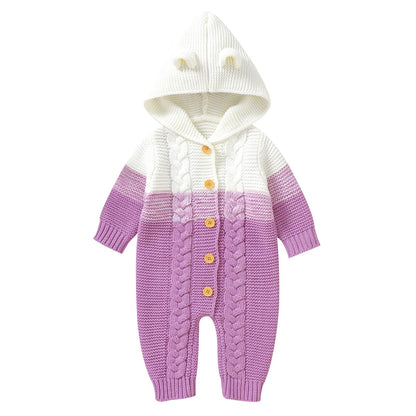 OBEEII Newborn Baby Knitted Romper Jumpsuit with Hood Ear Onesies Pullover Winter Warmer Onesie Bodysuit for Boys Girls