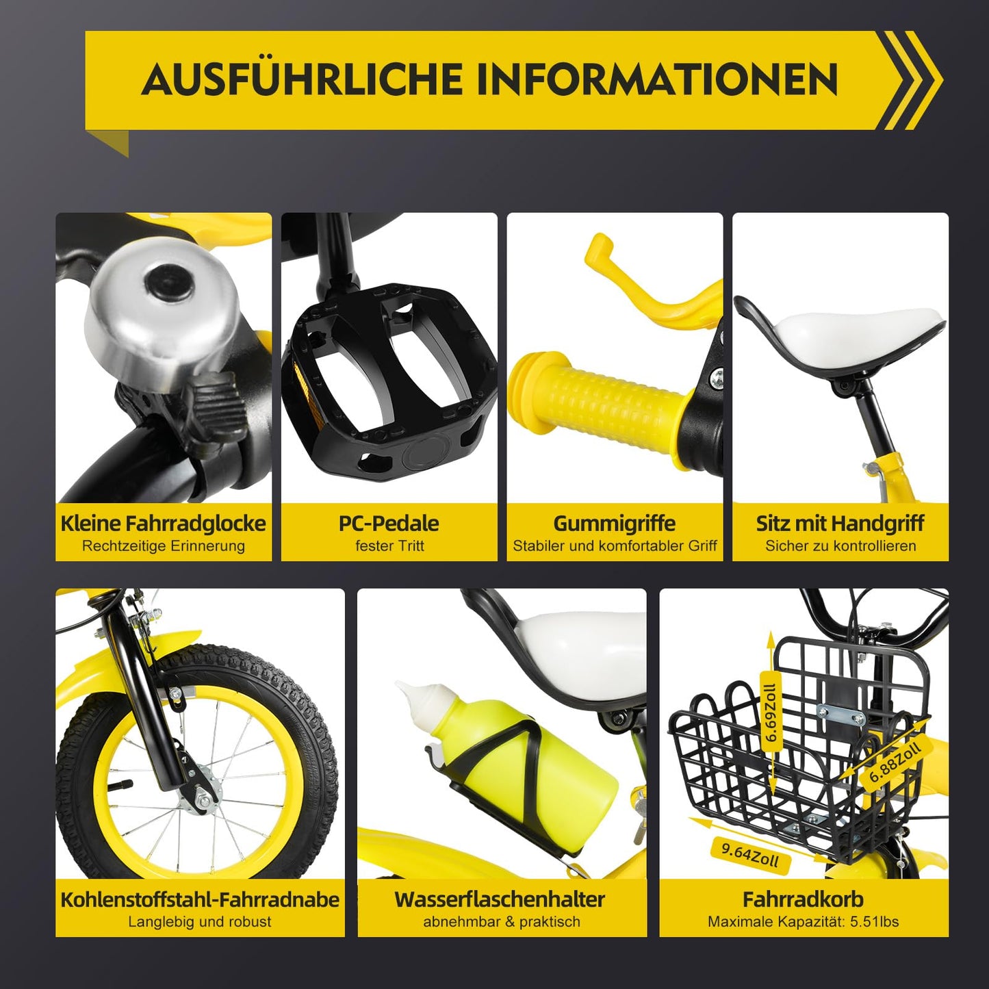 LKHDONG Kinderfahrrad 12 Zoll, Kinderrad für ab 2-4 Jahre, Tretfahrrad mit Stützräder und Korb, Kinder Fahrrad Mädchen Jungen, Fahrrad Kinder Höhenverstellbares - Meloni2