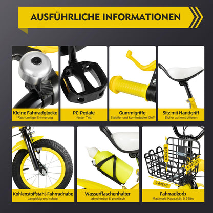 LKHDONG Kinderfahrrad 12 Zoll, Kinderrad für ab 2-4 Jahre, Tretfahrrad mit Stützräder und Korb, Kinder Fahrrad Mädchen Jungen, Fahrrad Kinder Höhenverstellbares - Meloni2