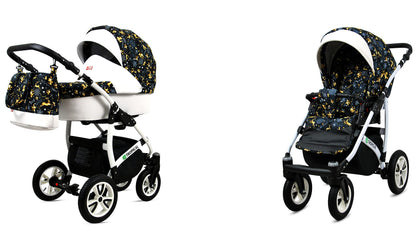 BabyLux® Bambimo Pushchair Set 3 in 1 - Tropical - incl. Baby Carrycot, Buggy Sports Seat, Car Seat - Pram Set - Combination Pram with Changing Bag, Rain Cover etc.