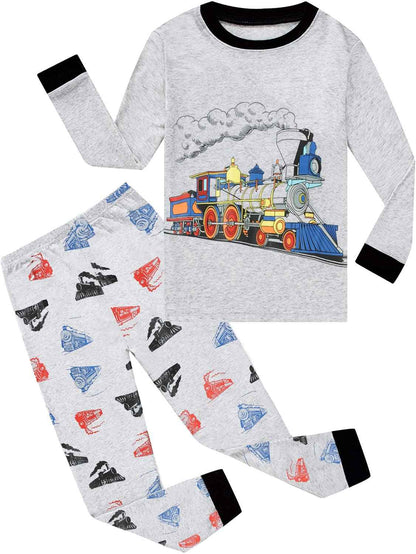 EULLA Children's Boys' Pyjamas Long Sleeve Cotton Winter Pyjama Set Fire Truck Dinosaur Digger Tractor Train Two-Piece Sleepwear 1-7 Years 92 98 104 110 116 122