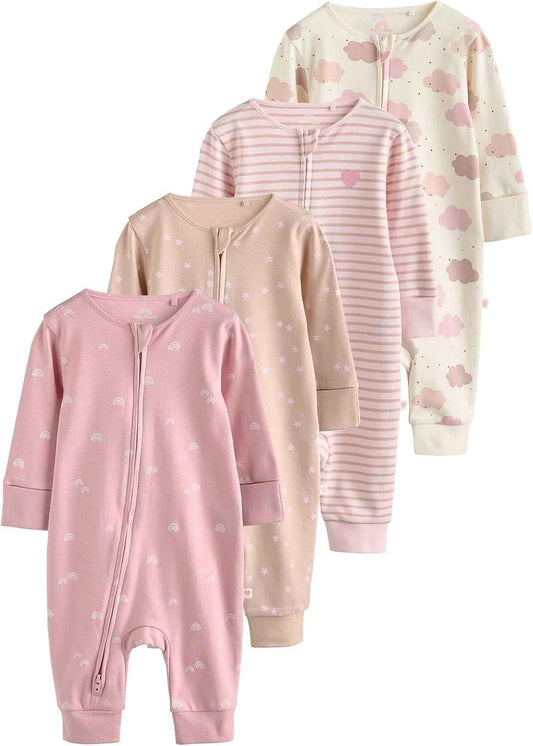 NEXT Baby Mädchen Babyschlafanzüge mit Zweiwege-RV, 4er-Pack