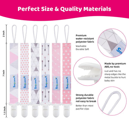 Smlpuame Baby Schnullerkette Mädchen Junge,6 Stück BPA-Frei Schnullerband Stoff Mädchen Junge,Schnuller Kette Nuckelkette Passen Die Meisten Schnuller und Beißspielzeug,Dummy Clips für Baby (Tier)