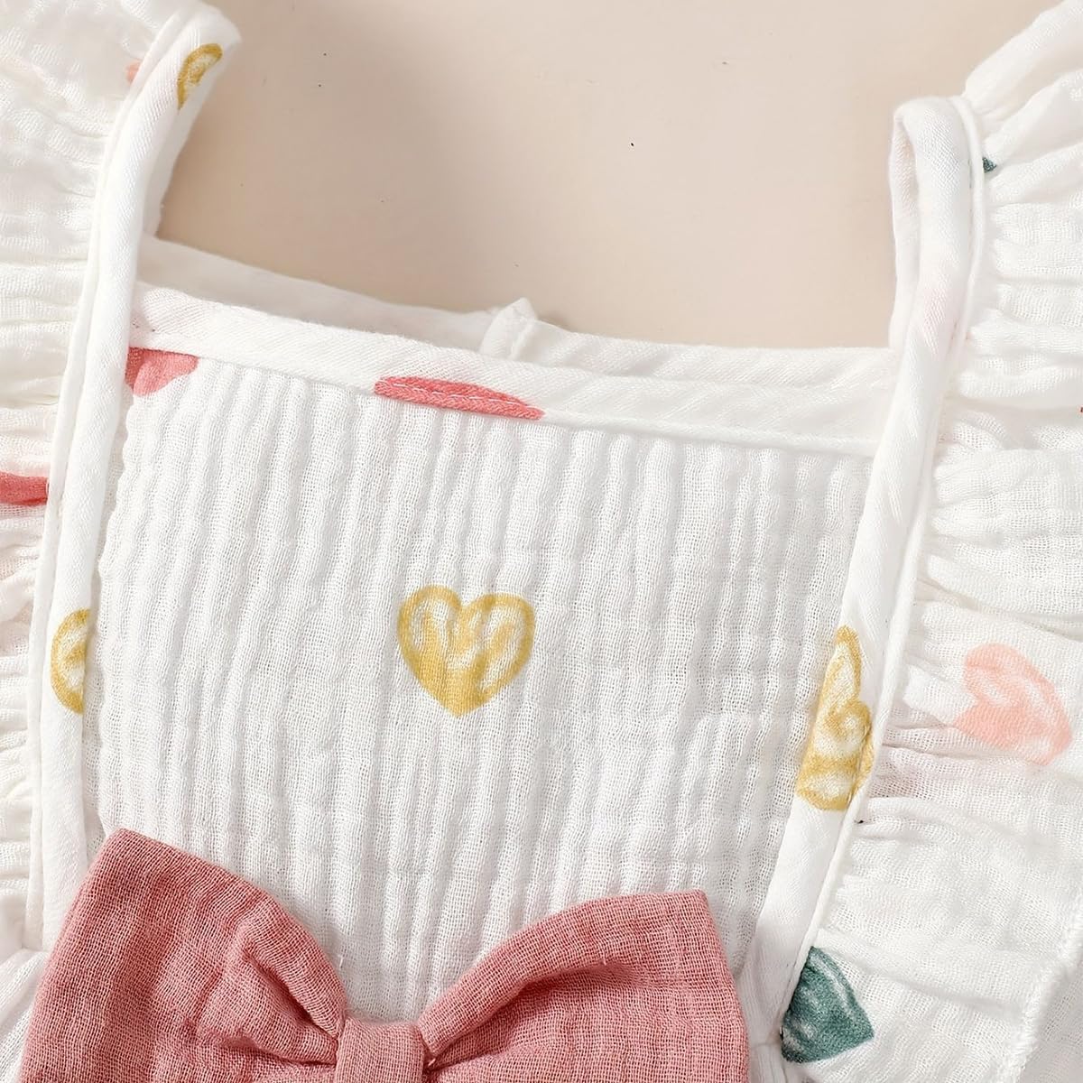 Kleinkind Baby Mädchen Sommer Kleid Outfit Rüschenärmel Herz/Blumenmuster Boho Kleider Niedliches Baby Sommerkleid mit Hut