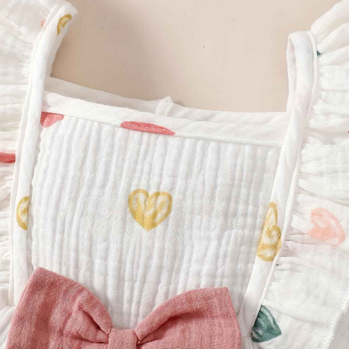 Kleinkind Baby Mädchen Sommer Kleid Outfit Rüschenärmel Herz/Blumenmuster Boho Kleider Niedliches Baby Sommerkleid mit Hut