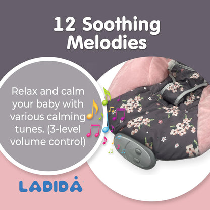 Ladida Babywippe mit beruhigenden Vibrationen, Musikmelodien, maschinenwaschbarem Sitzpolster, rutschfesten Füßen und abnehmbarem Spielzeugbügel mit 2 schönen Spielzeugen 148