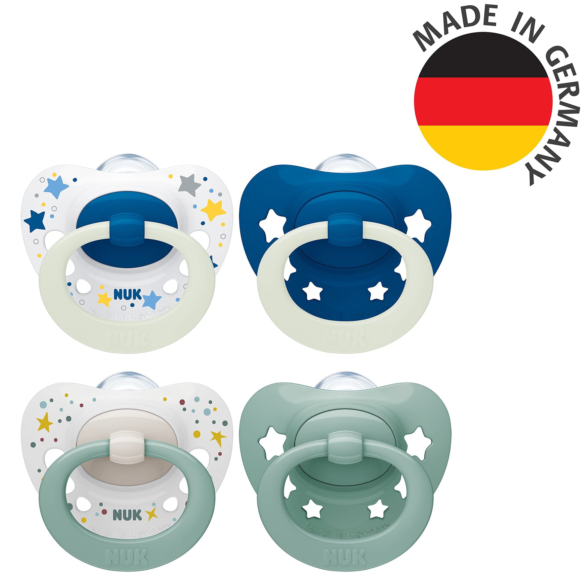 NUK Signature Day & Night Baby Pacifiers | 0-6 Months | Soothes 95% of Babies | BPA Free Silicone Heart-Shaped Pacifier | Glow in the Dark | Hearts | Pack of 4 - Meloni2