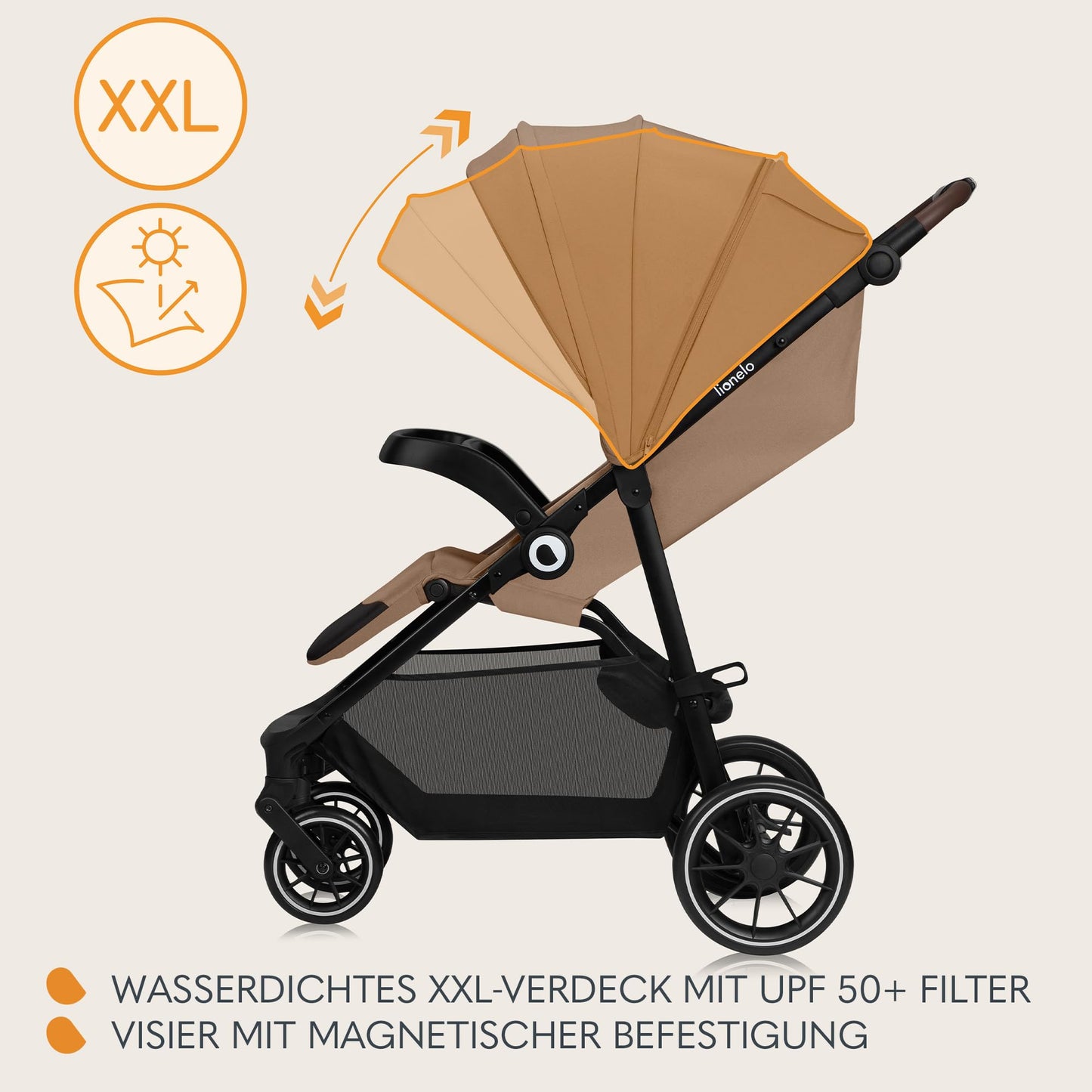 LIONELO Emma Plus Kinderwagen bis zu 15 kg, Kindersportwagen, leicht modern klein Buggy mit Liegeposition, zusammenklappbar, große Räder, großer Korb, Tasche Vivid Turkus