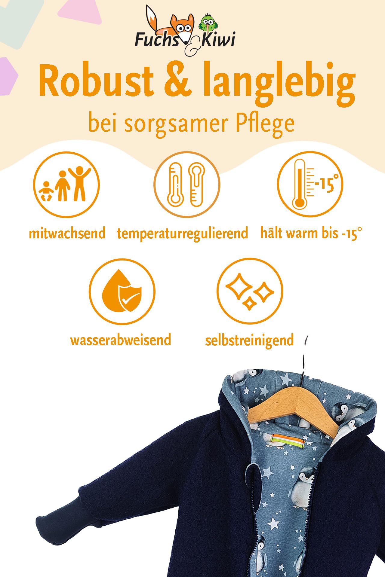 Fuchs & Kiwi Walkoverall Baby Boys - Natural Virgin Wool & Jersey Lining - Oeko-Tex, Skin-Friendly - Handmade in Berlin - Wool Walk Overall Baby & Toddler - Winter & Autumn