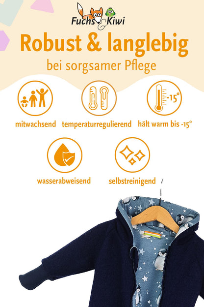 Fuchs & Kiwi Walkoverall Baby Boys - Natural Virgin Wool & Jersey Lining - Oeko-Tex, Skin-Friendly - Handmade in Berlin - Wool Walk Overall Baby & Toddler - Winter & Autumn