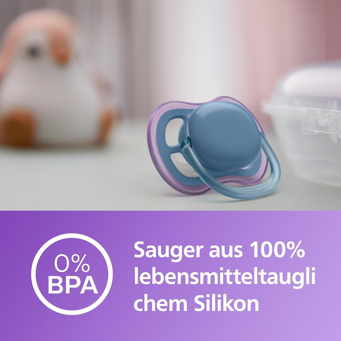 Philips Avent ultra air Schnuller – Leichte, atmungsaktive Schnuller für Babys im Alter von 6–18 Monaten, BPA-frei mit Transportbehälter als Sterilisator, 2er-Pack, Modell SCF085/34