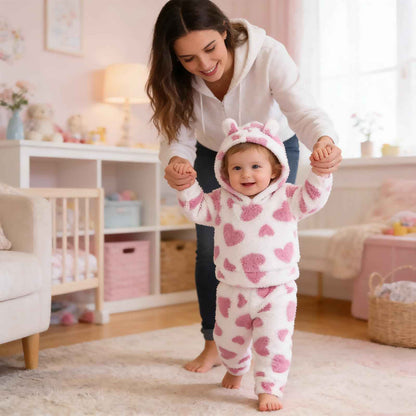 Kunyeah 2pcs Baby Girls Fleece Clothing Toddler Plush Pullover Sweatshirt Newborn Long Sleeve Top Trousers Set Warm Hoodies Outfit